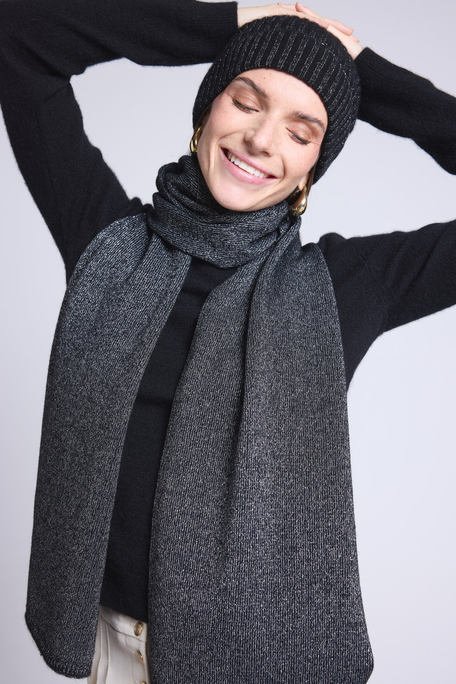 Echarpe Etole Unisexe Lurex Scarf - Noir Lurex Argente - Mixte