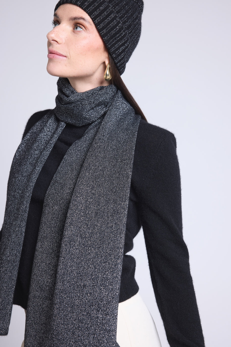 Echarpe Etole Unisexe Lurex Scarf - Noir Lurex Argente - Mixte