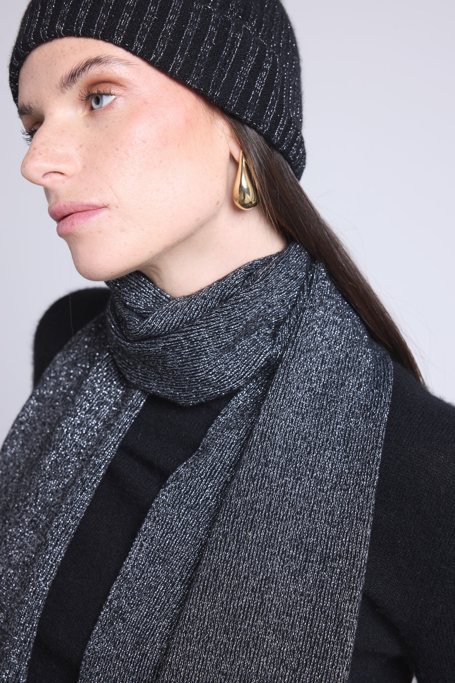 Echarpe Etole Unisexe Lurex Scarf - Noir Lurex Argente - Mixte