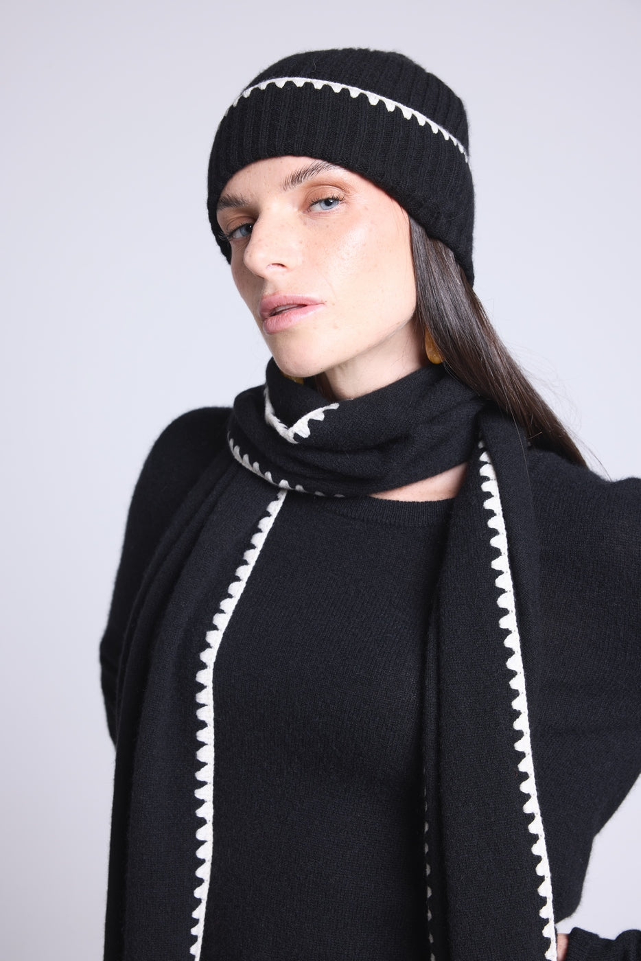 Echarpe Etole Surpiqures Scarf - Noir Blanc - Mixte