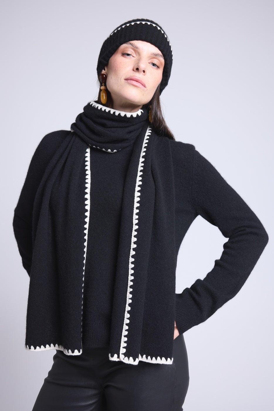 Echarpe Etole Surpiqures Scarf - Noir Blanc - Mixte
