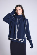 Bufanda Estola Pespuntes Scarf - Azul Marino Blanco - Mixto