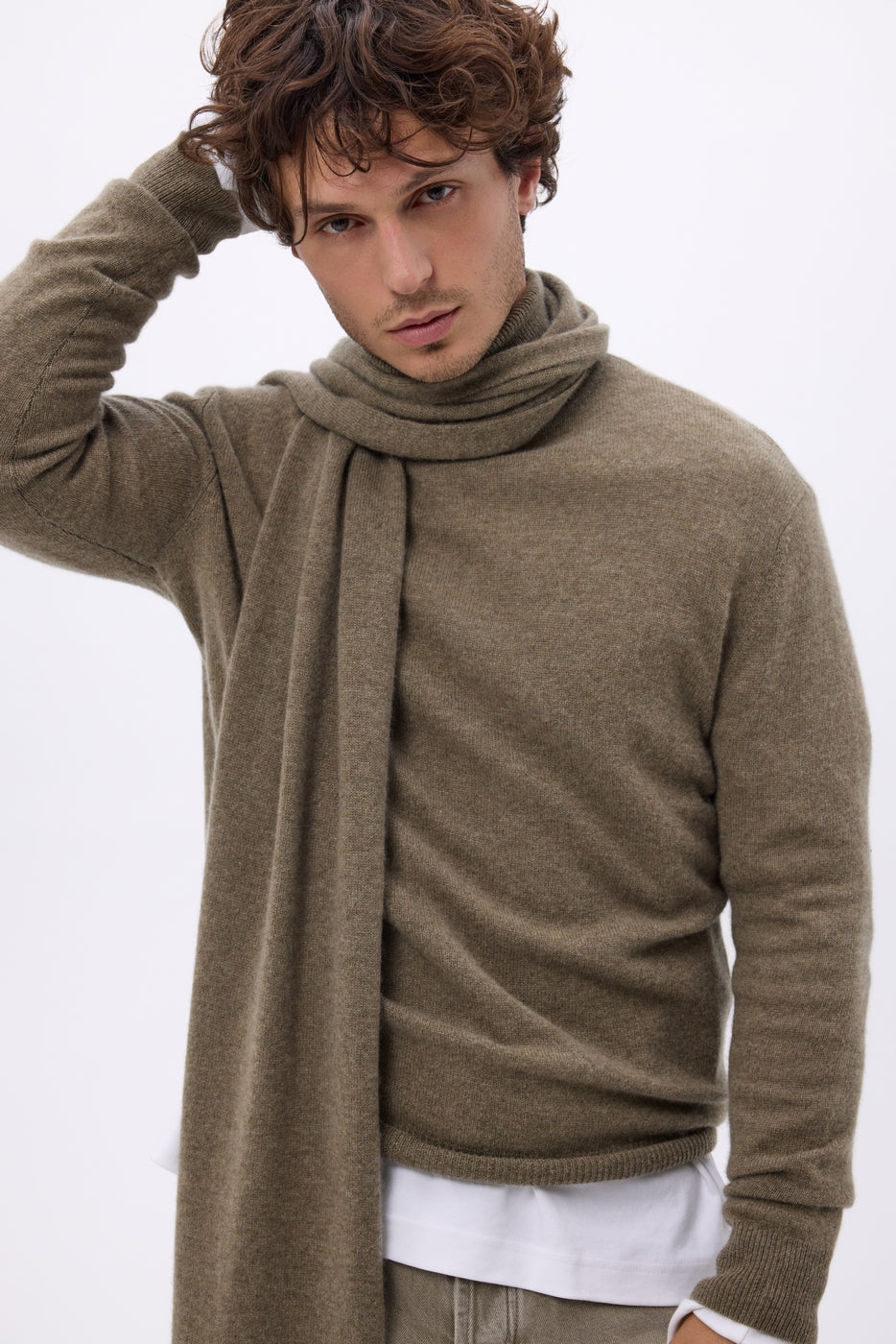 Sciarpa stola - Khaki mélange - Unisex - 100% cashmere