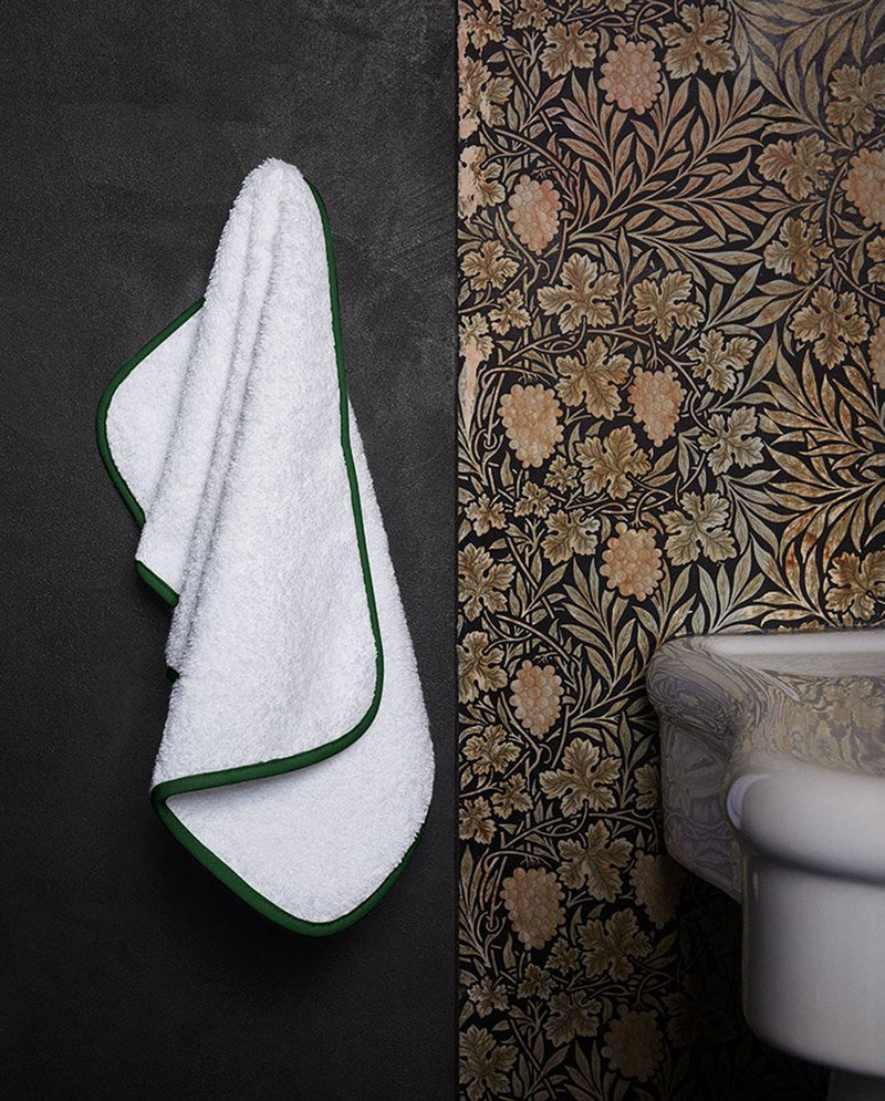 Serviette Cheveux - Blanc Liseré Vert Anglais