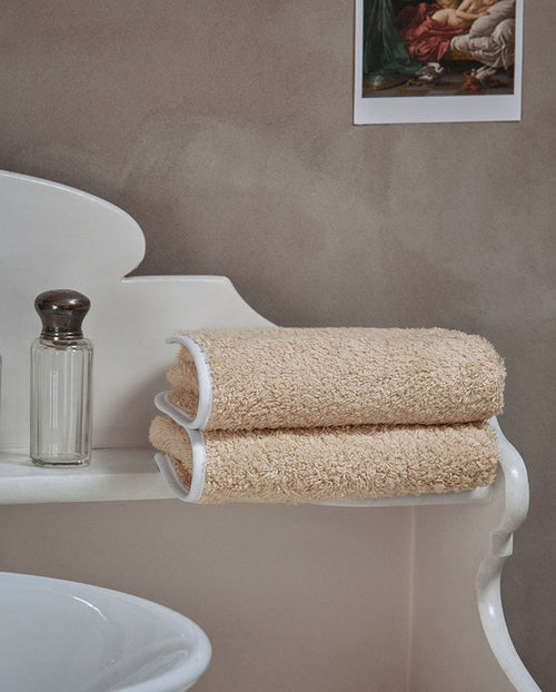 Serviette Cheveux - Sable Liseré Blanc