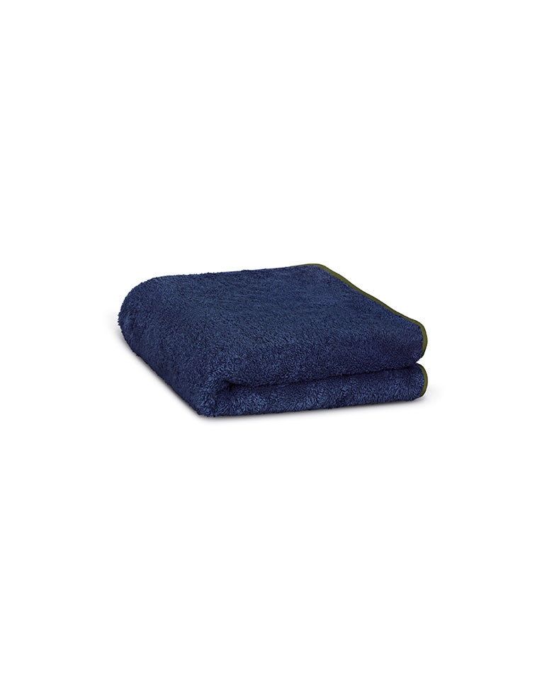 Turbante Asciugamano per Capelli - Blu Notte Bordino Cachi