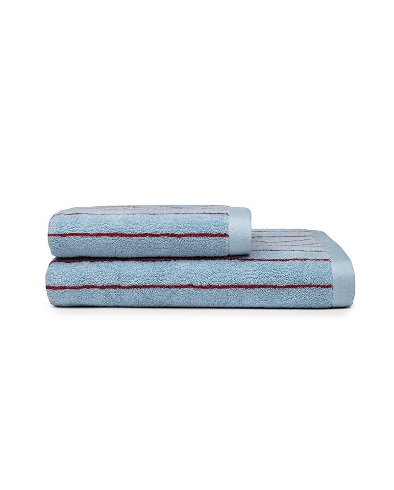 Turbante Asciugamano per Capelli - Blu a Righe Rosse