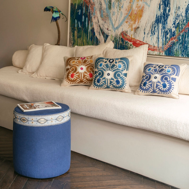 Taburete con asiento Star - Lino azul medianoche - Summer Dream