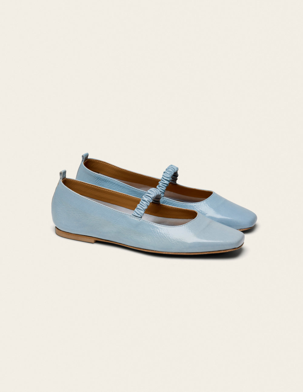 Ballerines Serra - Cuir plissé verni bleu glacé