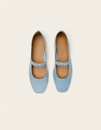 Ballerines Serra - Cuir plissé verni bleu glacé