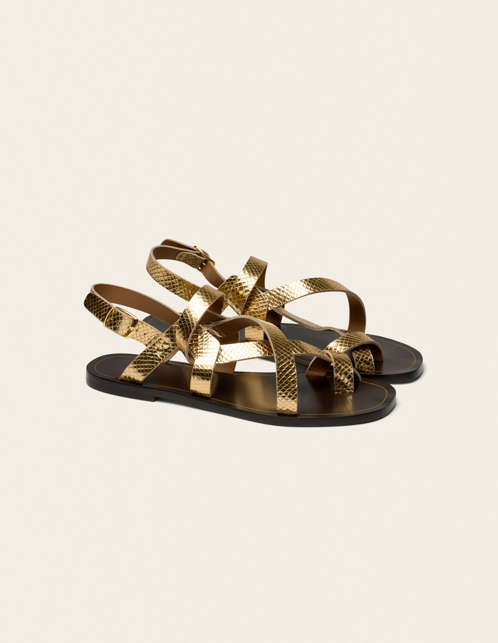 Sandales Siani - Cuir python doré