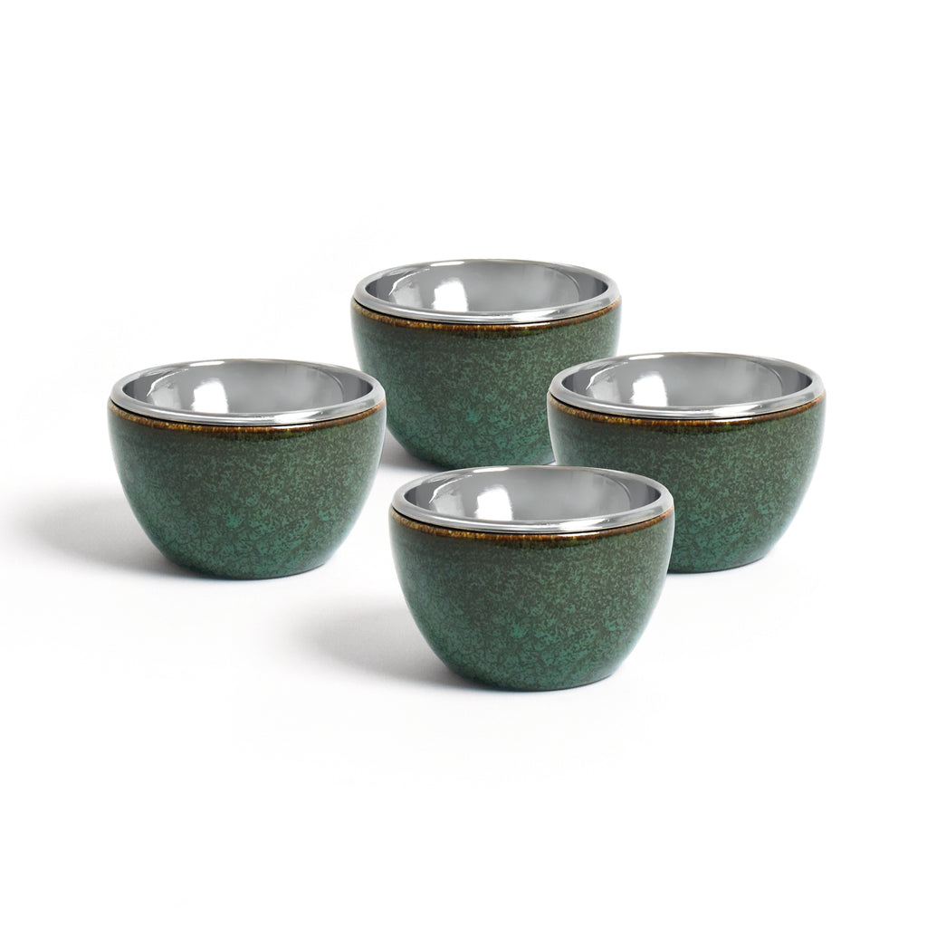 Set of 4 Frosty Cups dark green porcelain bowls - Dark green