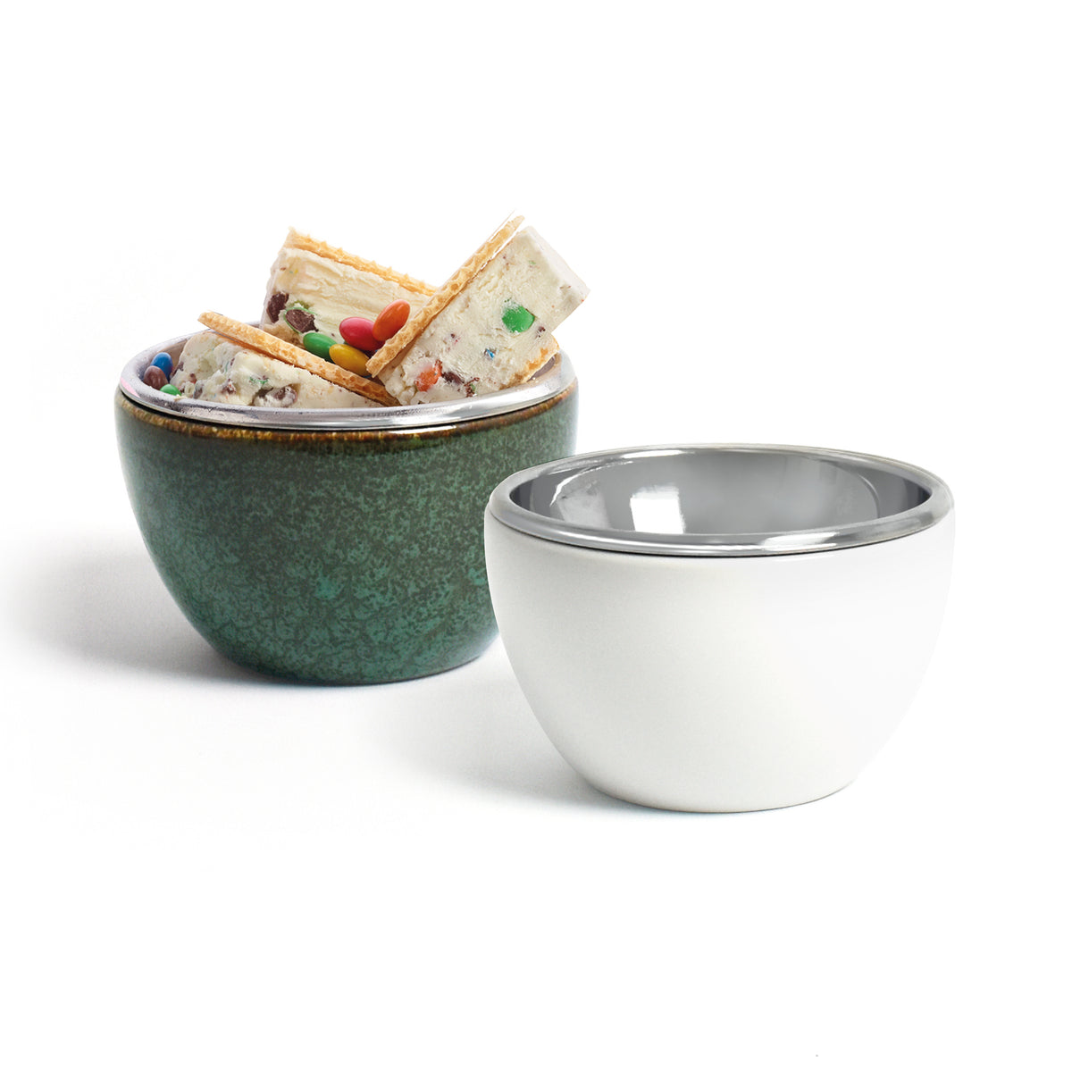 Set of 4 Frosty Cups dark green porcelain bowls - Dark green