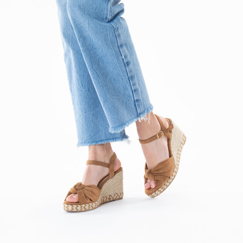 Camel suede sandals with rope wedge sole Woman Vanessa Wu