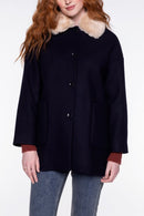 Manteau Court En Drap De Laine Bleu Marine