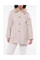 Manteau Court En Drap De Laine Beige