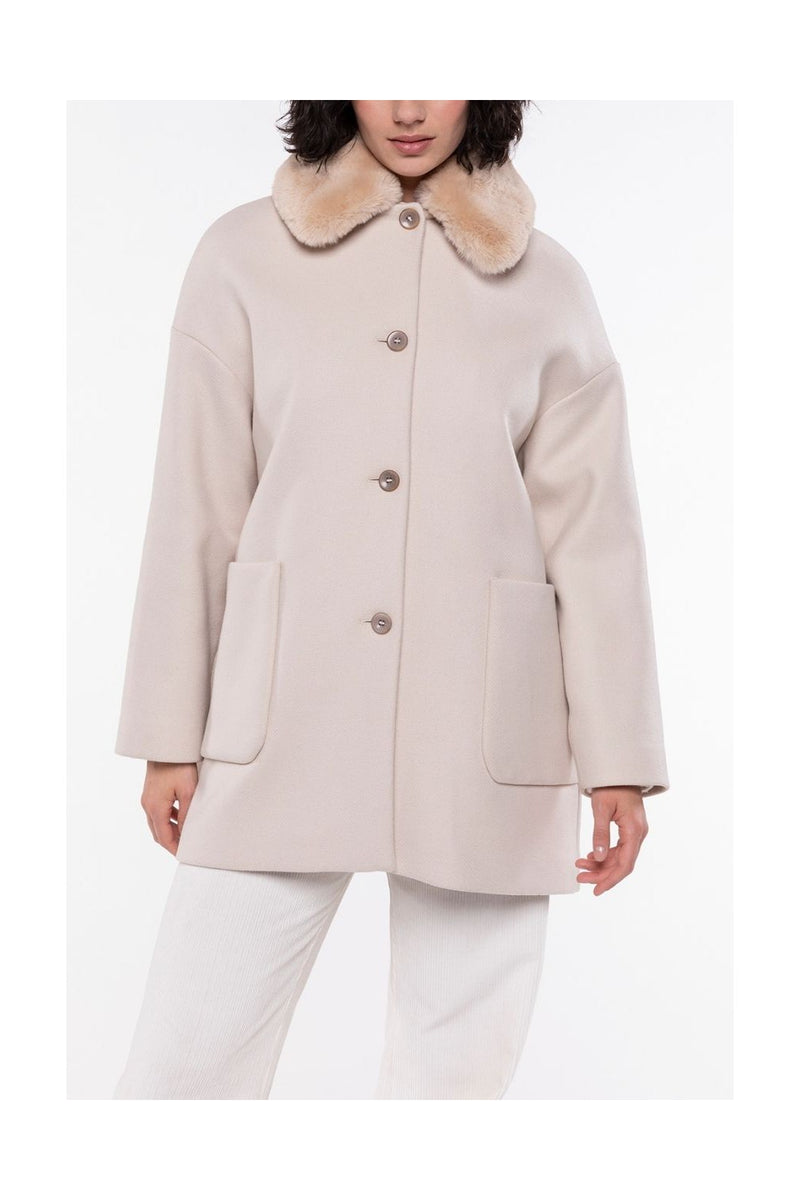 Manteau Court En Drap De Laine Beige