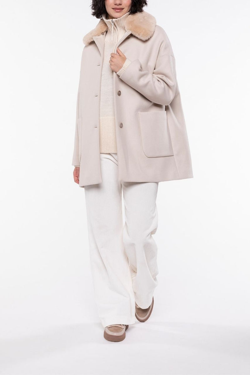 Manteau Court En Drap De Laine Beige