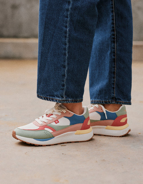 Baskets Basses Anaelle - Vert Blanc Rose - Femme