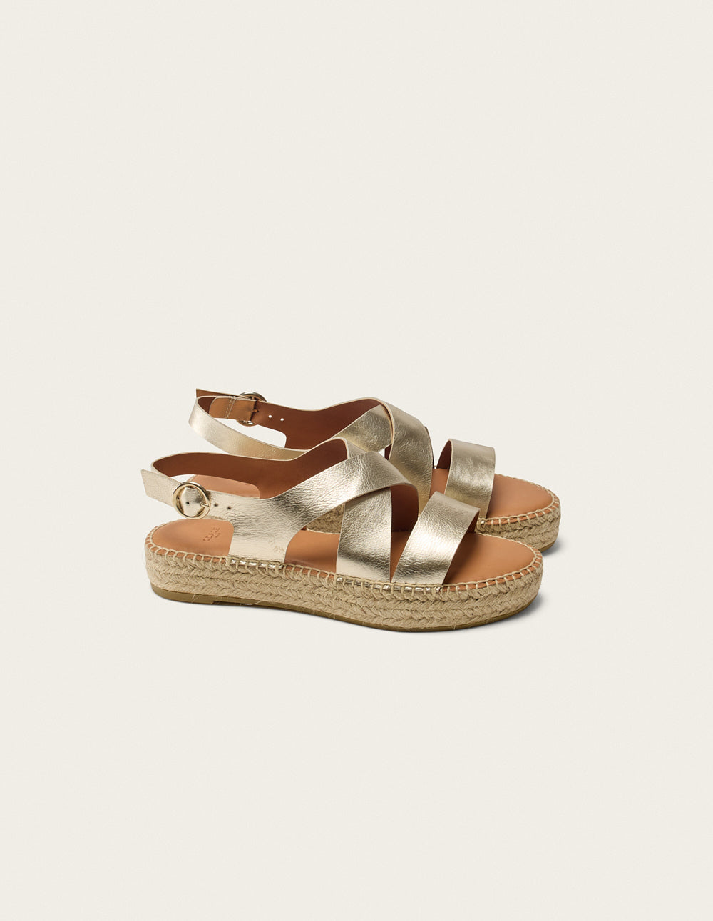 Espadrilles Plates Chantal - Cuir Grainé Champagne