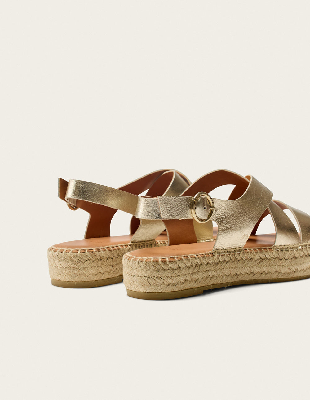 Espadrilles Plates Chantal - Cuir Grainé Champagne