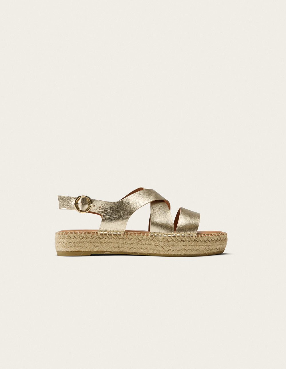 Espadrilles Plates Chantal - Cuir Grainé Champagne