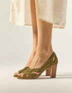 Sandales À Talons Clémentine H - Suède Kaki - Femme