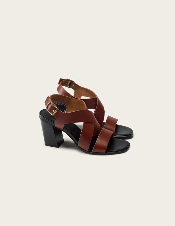 Sandalias Tacón Dasun - Piel Caoba - Mujer