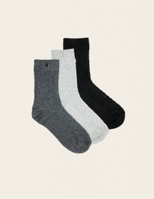 Pack De 3 Chaussettes - Torsades Argenté Gris Noir