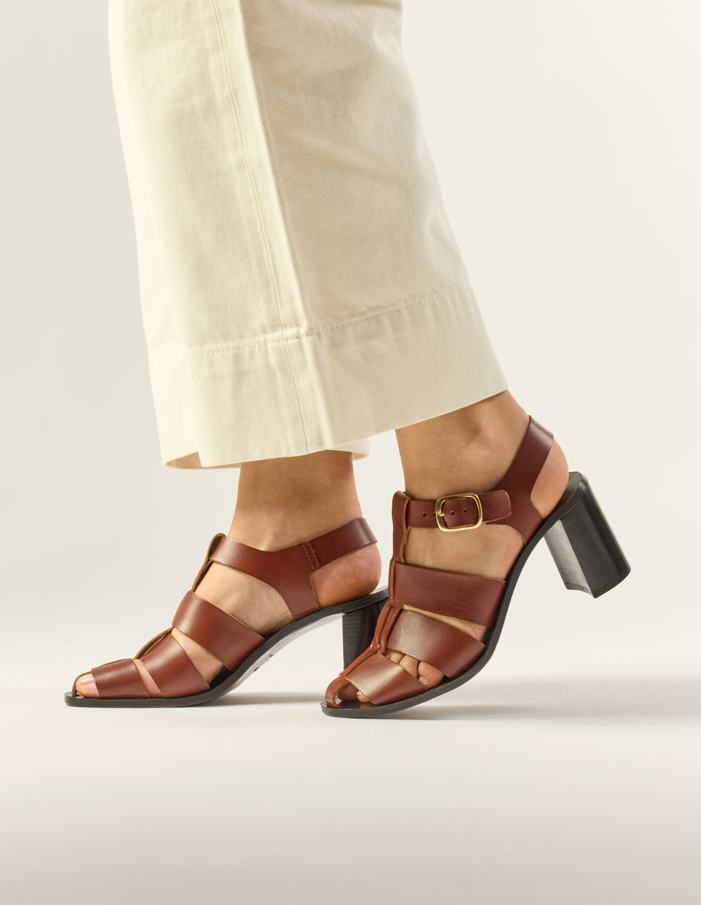 Sandales À Talons Flango - Cuir Acajou - Femme