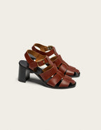 Sandales À Talons Flango - Cuir Acajou - Femme