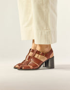 Sandales À Talons Flango - Cuir Acajou - Femme