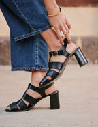 Sandales À Talons Flango - Cuir Noir - Femme