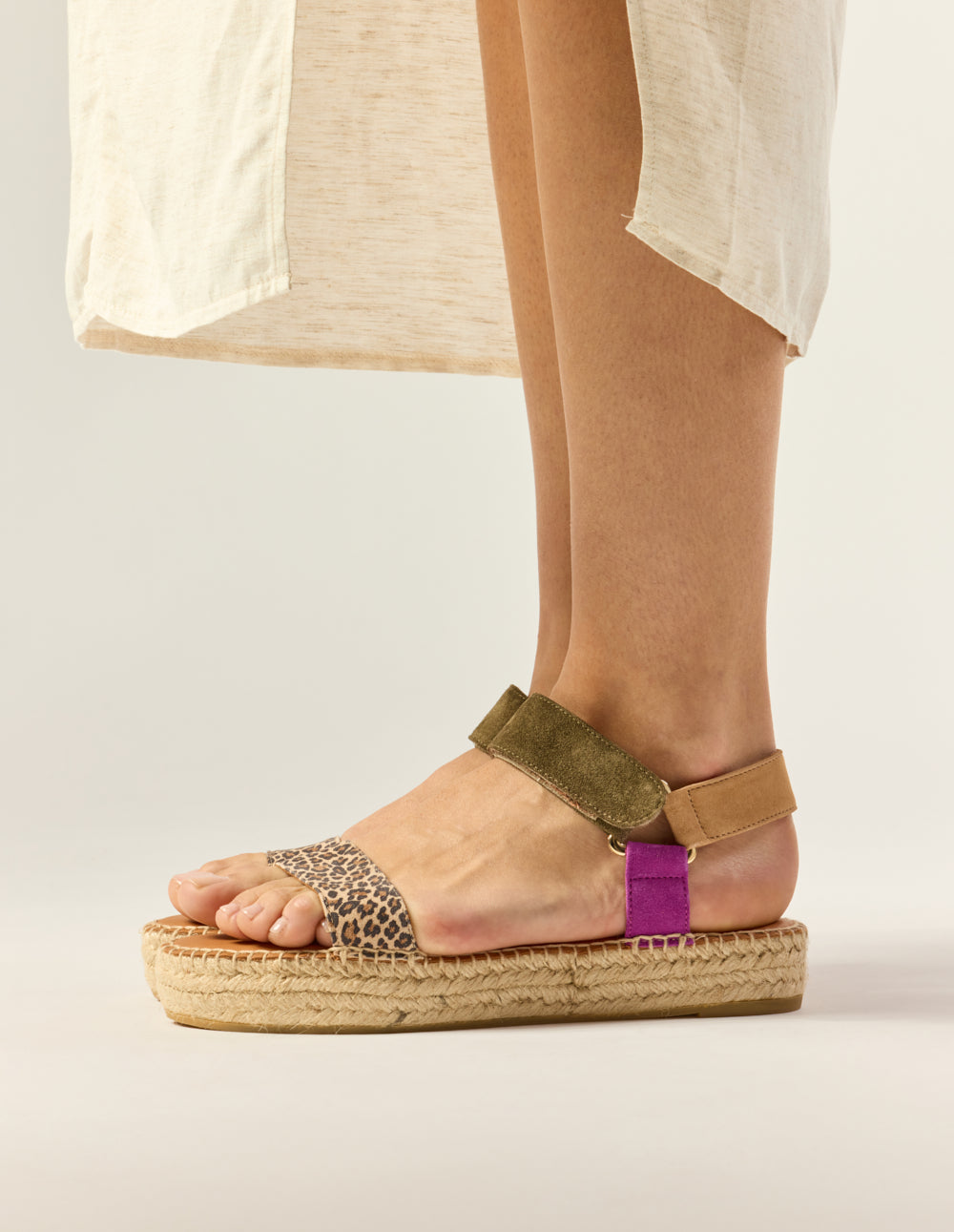 Espadrilles Flore - Suède Magenta Kaki Beige