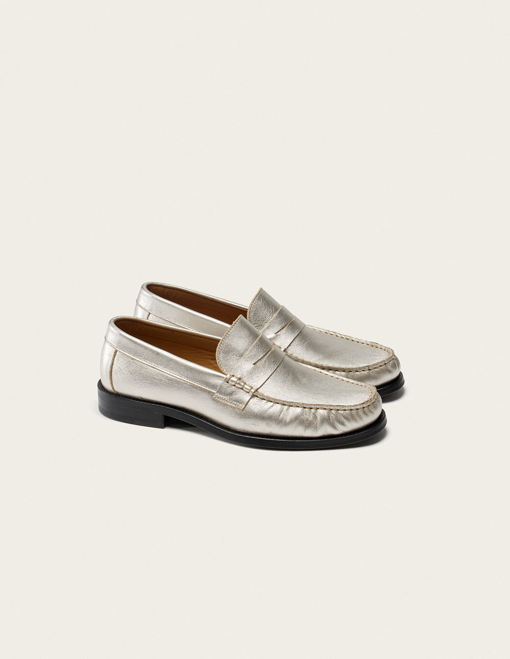 Mocassins Halley - Cuir Plissé Argenté