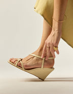 Sandales À Talons Hono - Cuir Plissé Écru - Femme