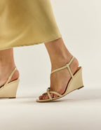 Sandales À Talons Hono - Cuir Plissé Écru - Femme