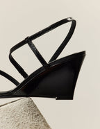 Sandales À Talons Hono - Cuir Plissé Noir - Femme