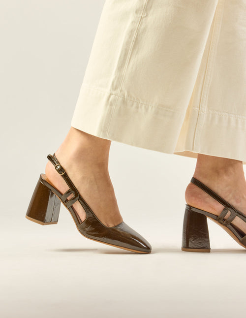 Escarpins Marcie - Cuir Plissé Kaki - Femme