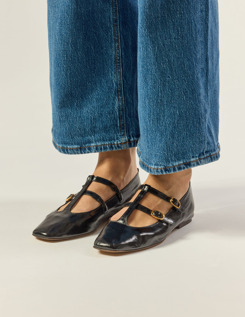 Ballerines Sira - Cuir Plissé Noir