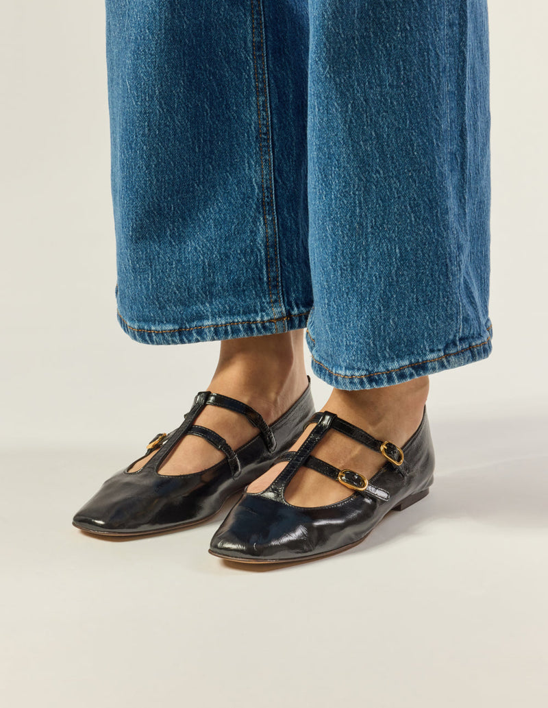 Ballerines Sira - Cuir Plissé Noir