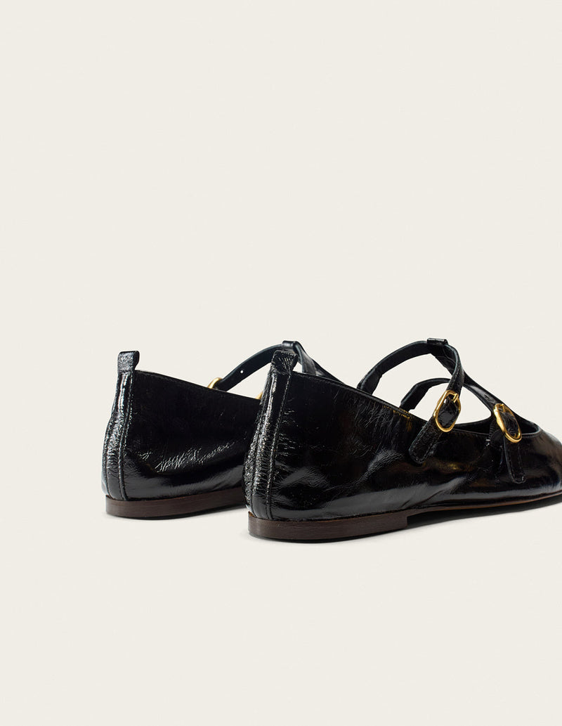 Ballerines Sira - Cuir Plissé Noir