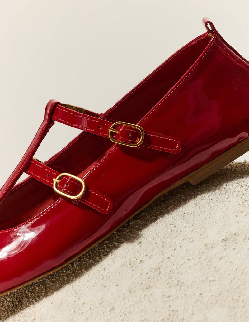 Ballerines Sira - Cuir Verni Rouge