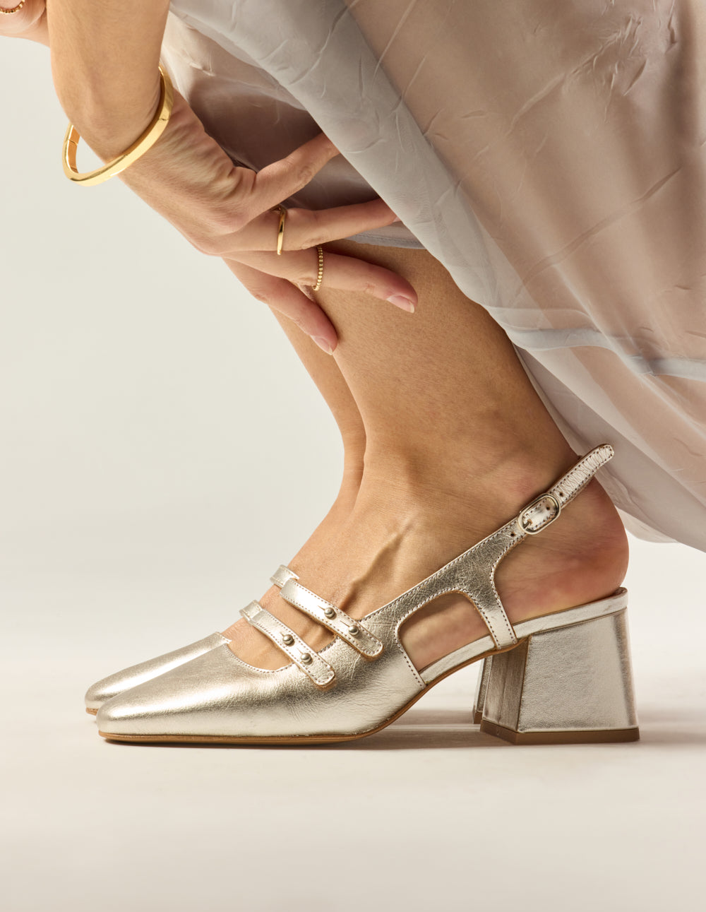 Escarpins Soline - Cuir Plissé Argenté - Femme