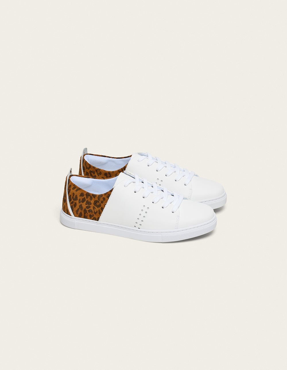 Baskets Basses Renée - Blanc Et Léopard