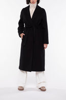 Manteau Long Ceinturé En Drap De Laine Noir