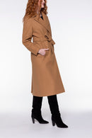 Manteau Long Ceinturé En Drap De Laine Caramel