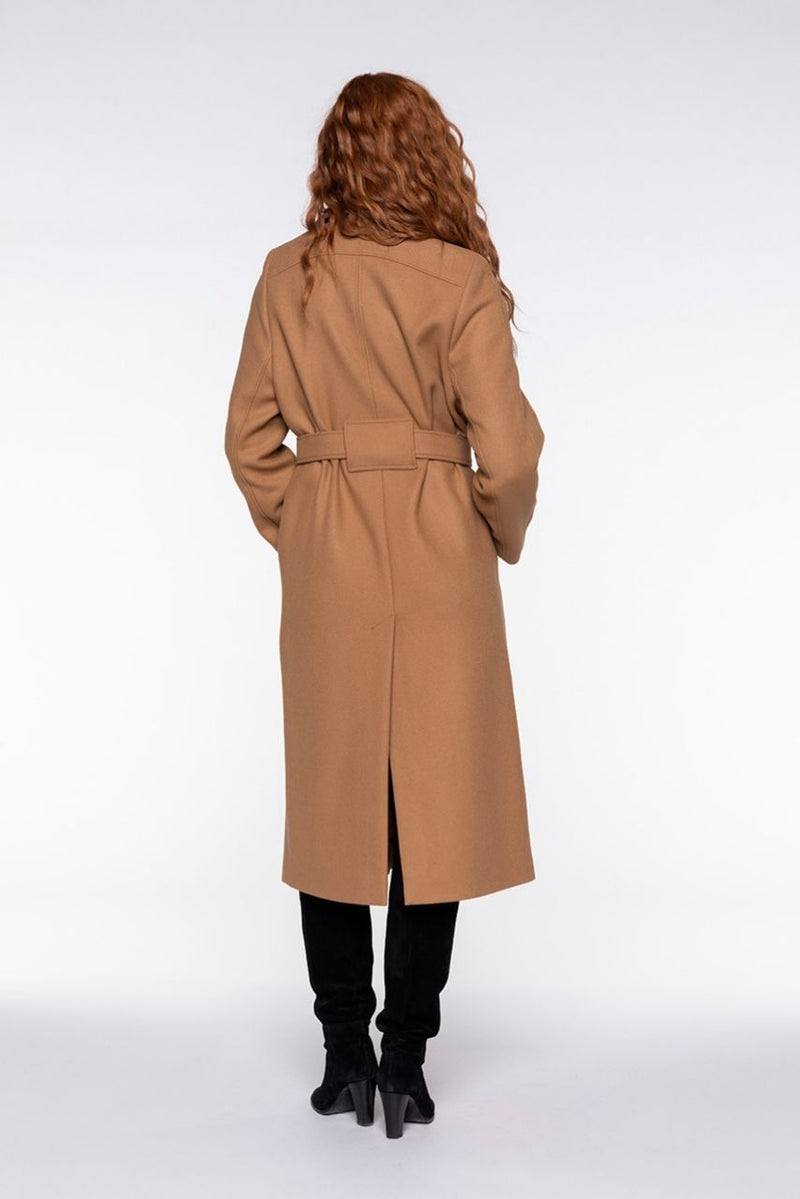 Manteau Long Ceinturé En Drap De Laine Caramel