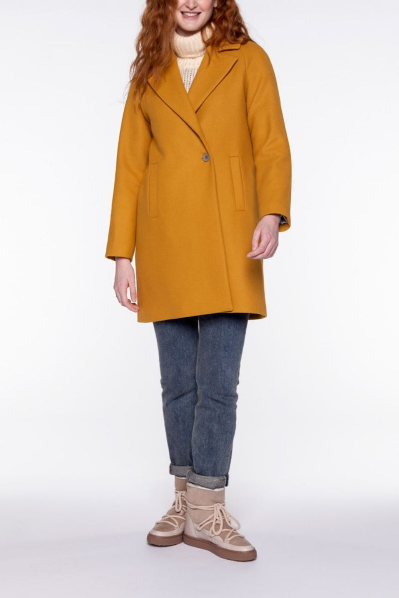 Manteau Minimaliste En Drap De Laine Miel