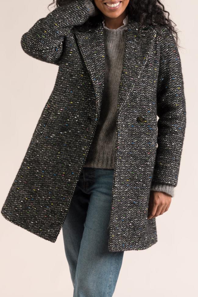 Manteau Minimaliste En Tweed Noir